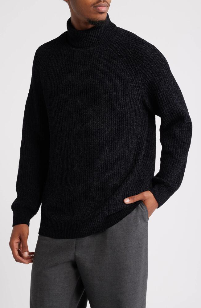 Open Edit Chenille Turtleneck Sweater in Black Cover