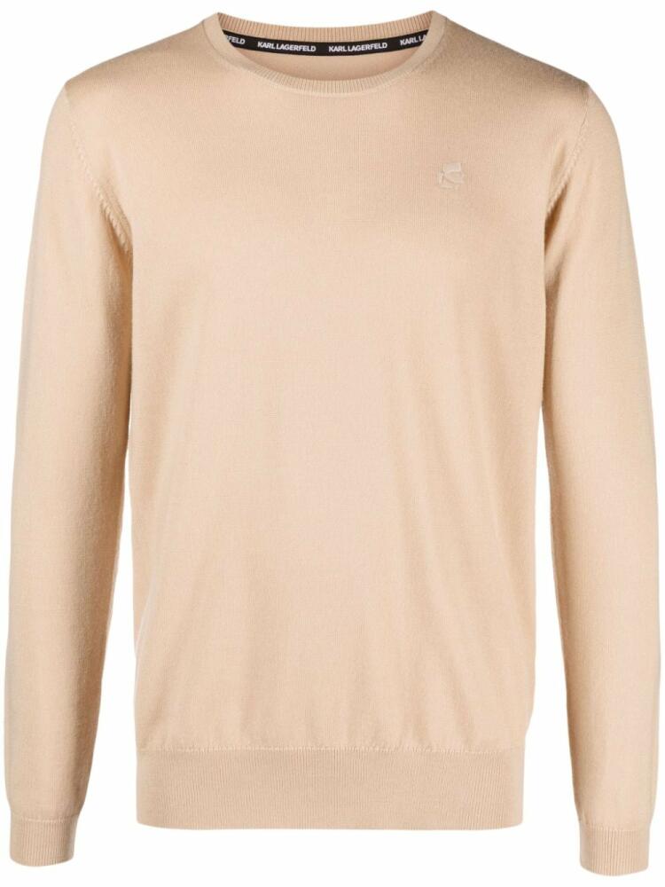 Karl Lagerfeld Ikonik Karl-embroidered virgin wool jumper - Neutrals Cover