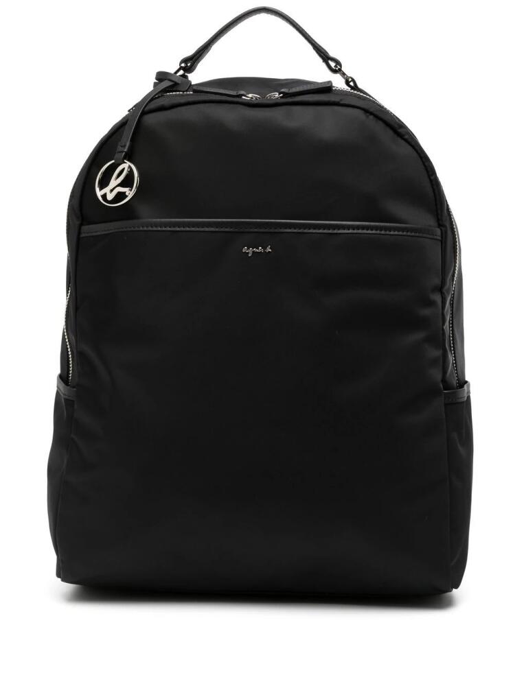 agnès b. logo-plaque zip-fastening backpack - Black Cover