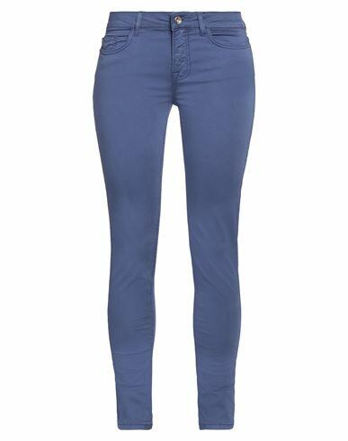 Relish Woman Pants Blue Cotton, Elastane Cover