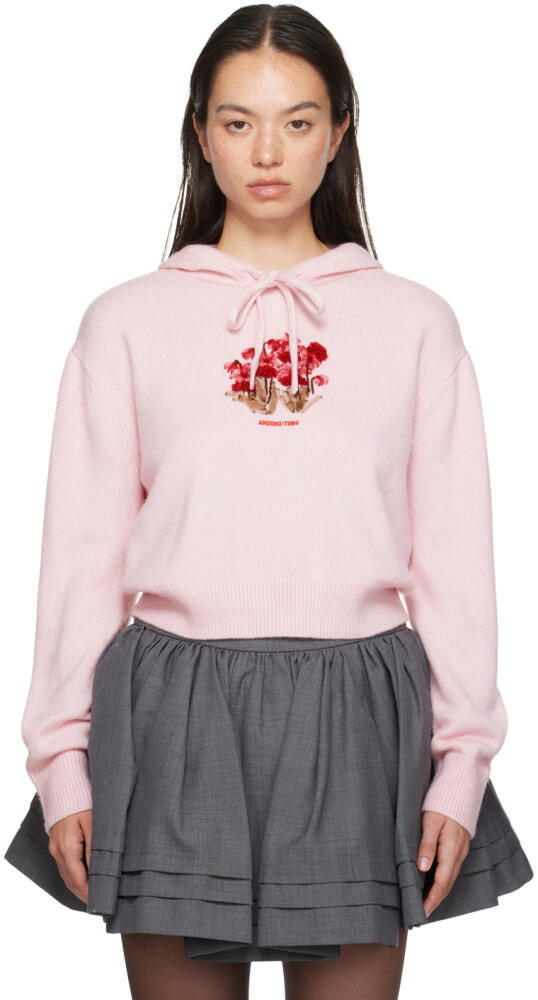 SHUSHU/TONG Pink Floral Appliqué Hoodie Cover