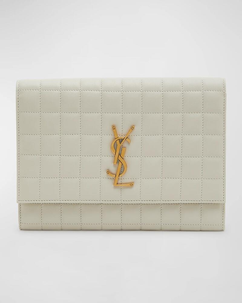 Saint Laurent YSL Monogram Flap Clutch Bag in Quilted Smooth Leather Cover