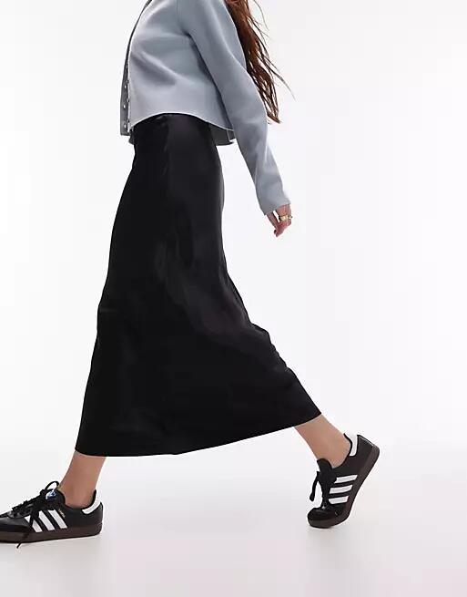 Topshop satin bias midi skirt in black Cover