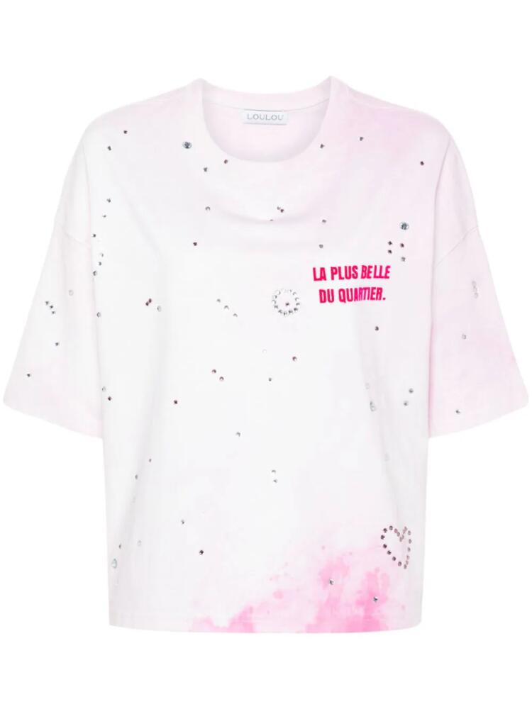 Loulou crystal-embellished washed T-shirt - Pink Cover