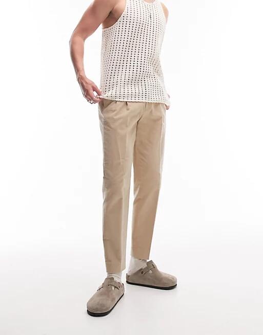 Topman taper cord pants in stone-Neutral Cover