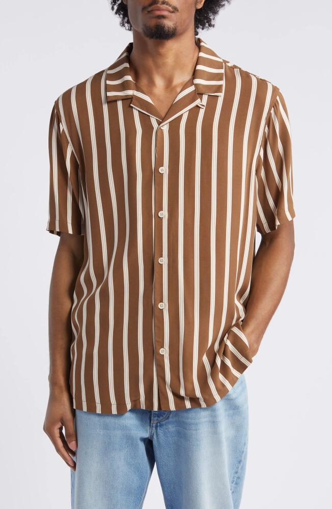 PacSun Terry Stripe Camp Shirt in Brown/White Cover