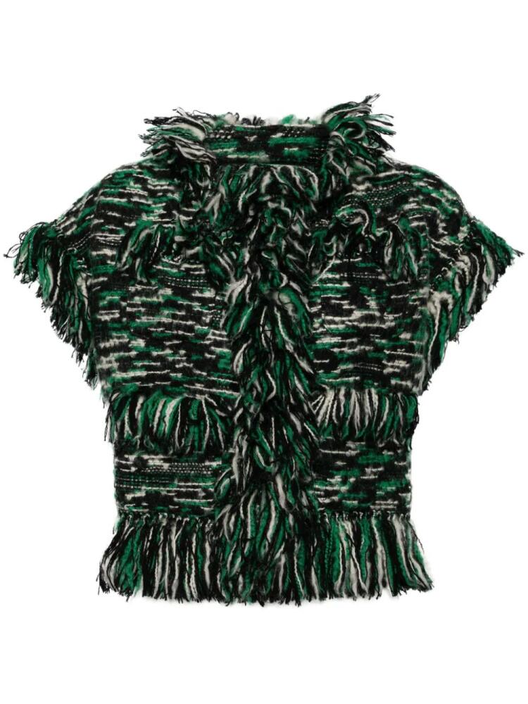 sacai fringed-edge knitted jacket - Green Cover