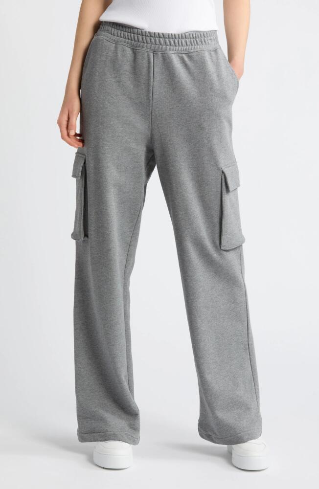 Nordstrom Luxe Organic Cotton French Terry Wide Leg Cargo Sweatpants in Grey Heather Cover