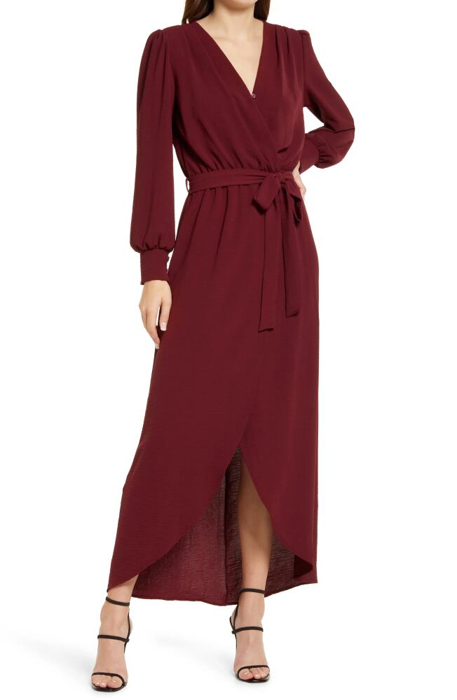 Fraiche by J Wrap Front Long Sleeve Dress in Burgundy Cover