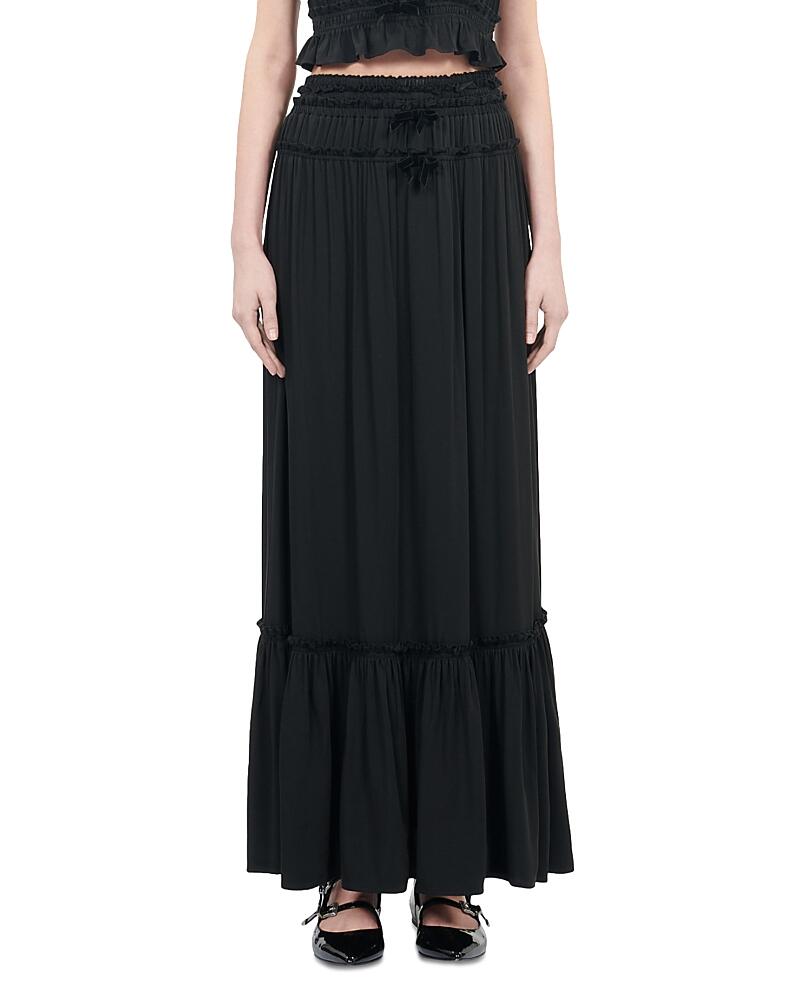 The Kooples Bow Trimmed Shirred Fitted Skirt Cover