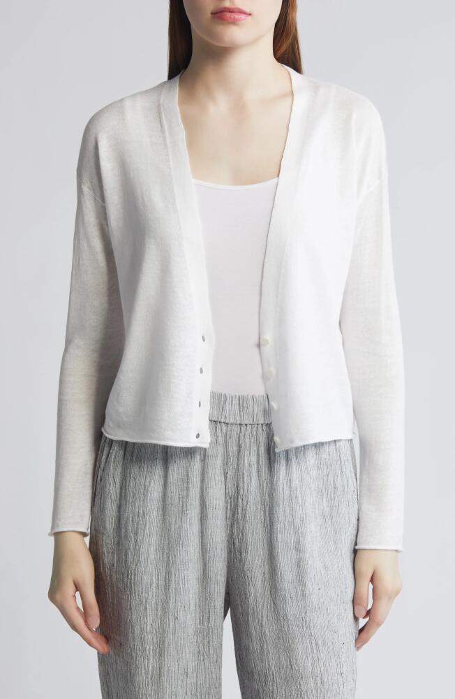 Eileen Fisher V-Neck Organic Linen & Organic Cotton Cardigan in White Cover