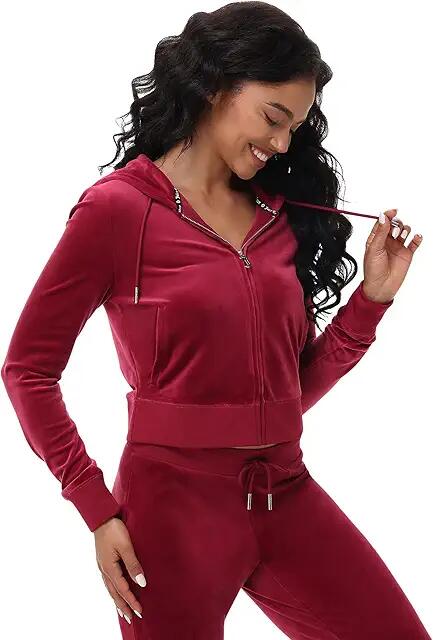 Juicy Couture Classic Juicy Hoodie With Back Bling (Dark Crimson) Women's Clothing Cover