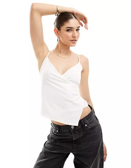 Pull & Bear strappy wrap cami top in white Cover