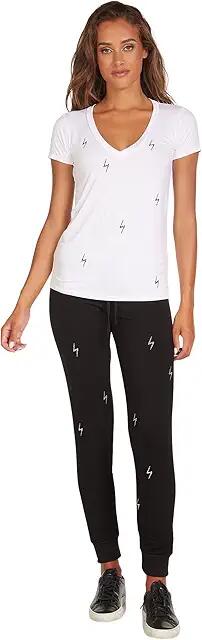 Michael Lauren Kendrick Short Sleeve V-Neck Tee with Electric Bolt Crystals (White) Women's Clothing Cover