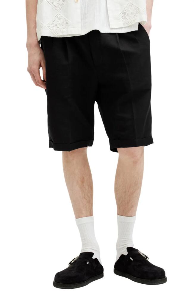 AllSaints Ora Tallis Pleated Cotton & Linen Shorts in Faded Black Cover