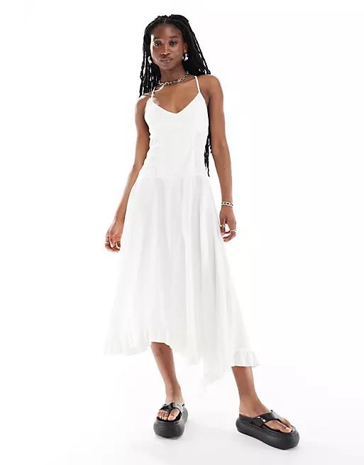 Reclaimed Vintage midi cami dress with ruched detail in off-white twill Cover