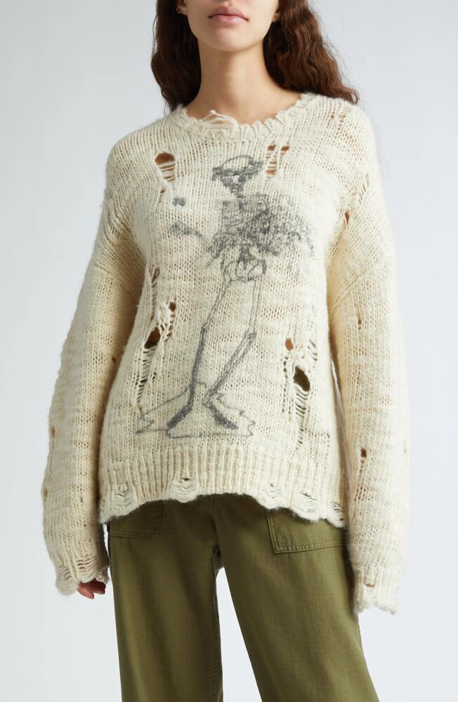 R13 Skeleton Distressed Wool Sweater in Cream Cover