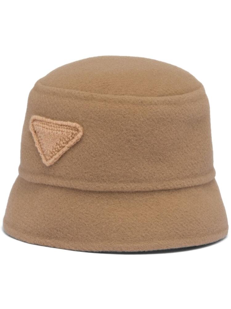 Prada triangle-logo velour bucket hat - Neutrals Cover