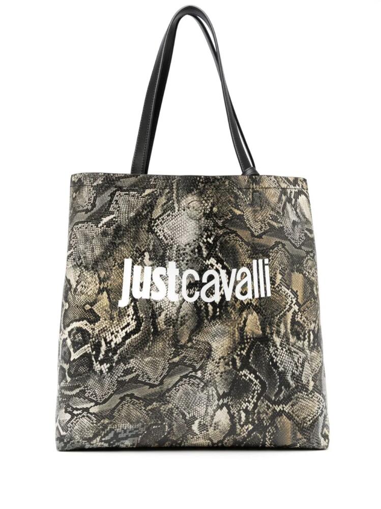 Just Cavalli logo-print snakeskin-effect tote bag - Neutrals Cover