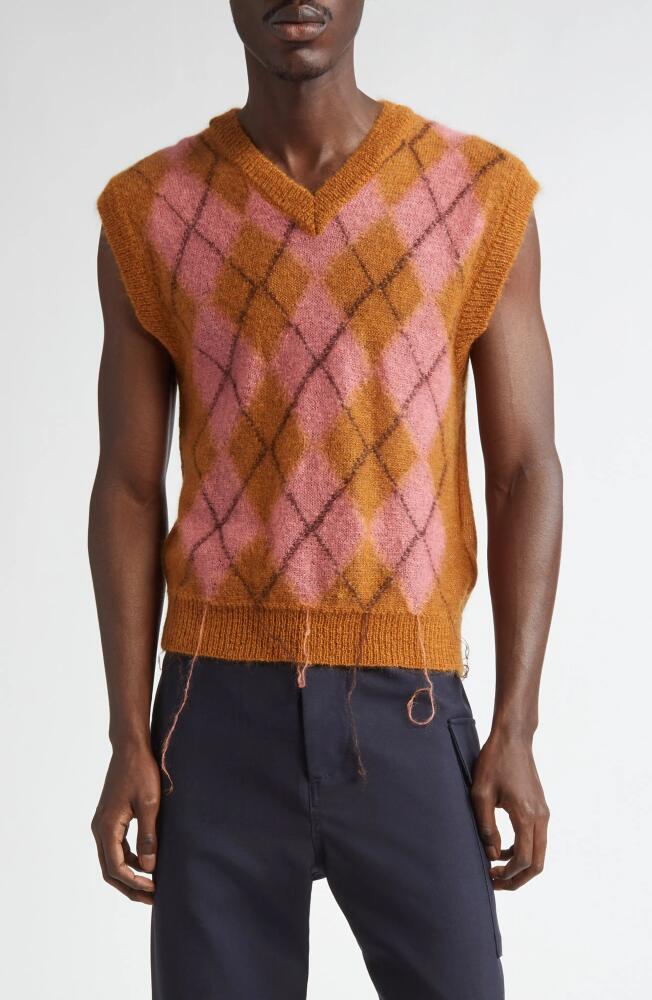 Marni Argyle Distressed Mohair Blend Sweater Vest in Pink Combo Cover