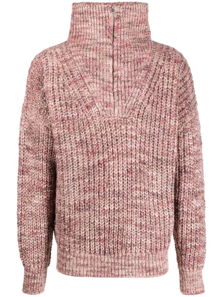 MARANT quarter-zip ribbed-knit jumper - Pink Cover