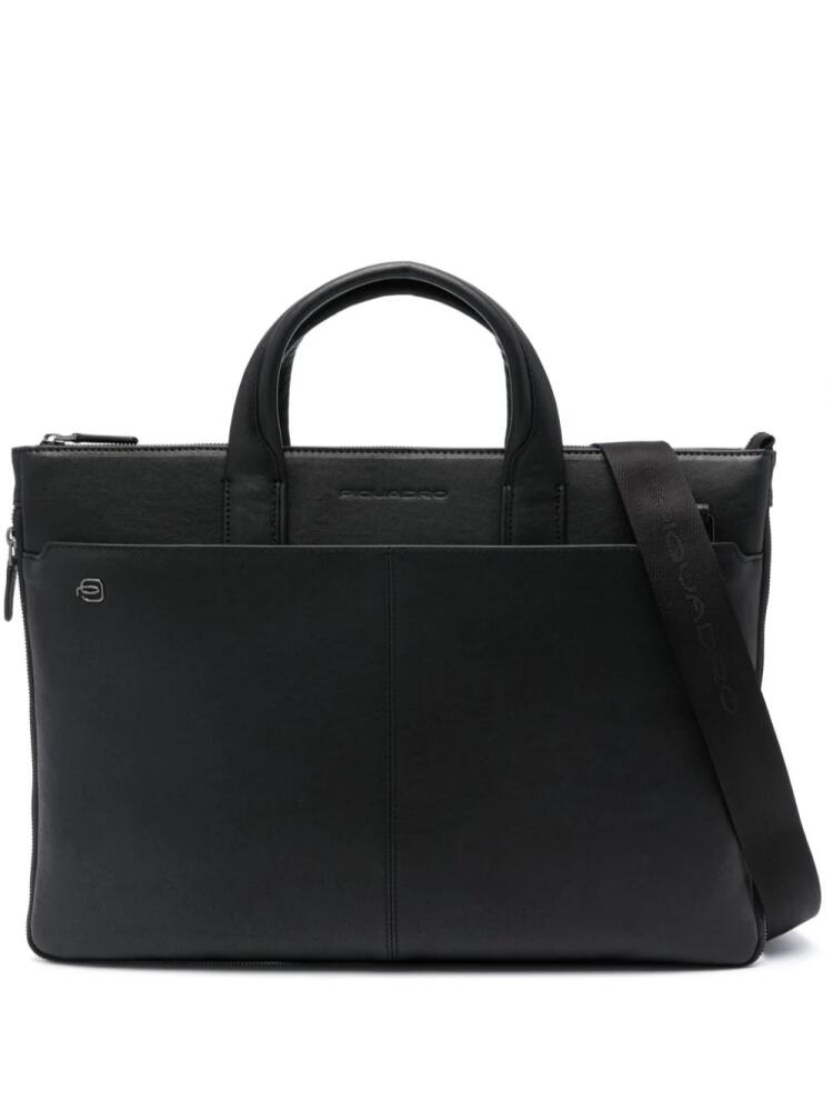 PIQUADRO expandable leather laptop bag - Black Cover