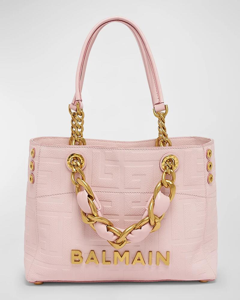 Balmain 1945 Small Cabas Tote Bag in Monogram Leather Cover