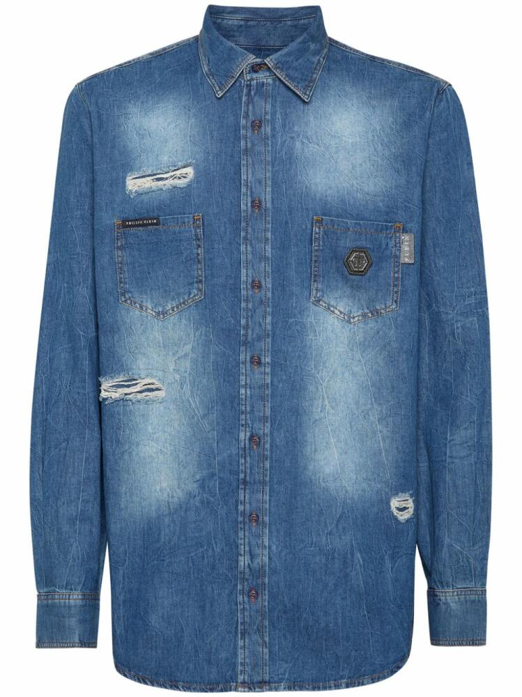 Philipp Plein distressed-effect denim shirt - Blue Cover