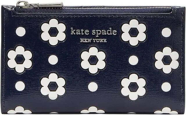 Kate Spade New York Morgan Daisy Dot Embossed Saffiano Leather Small Slim Bifold Wallet (Parisian Navy Multi) Wallet Handbags Cover