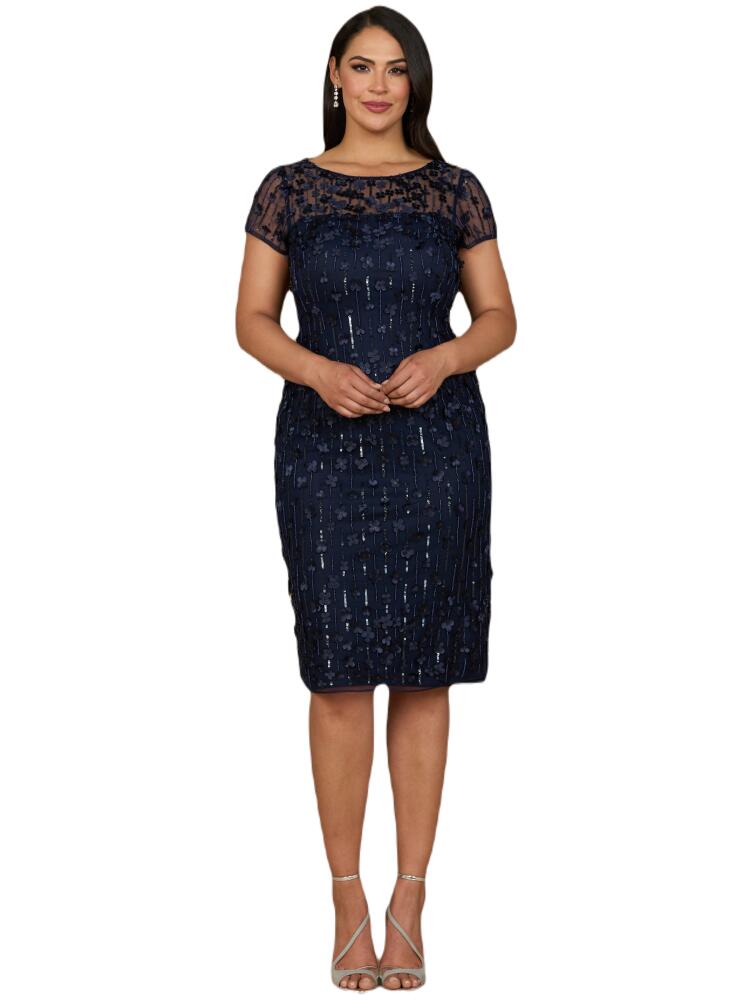 LARA New York 3D Applique Midi Dress with Cap Sleeves in Navy Cover