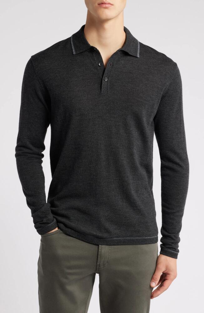 Robert Barakett Roman Long Sleeve Merino Wool Sweater Polo in Charcoal Cover