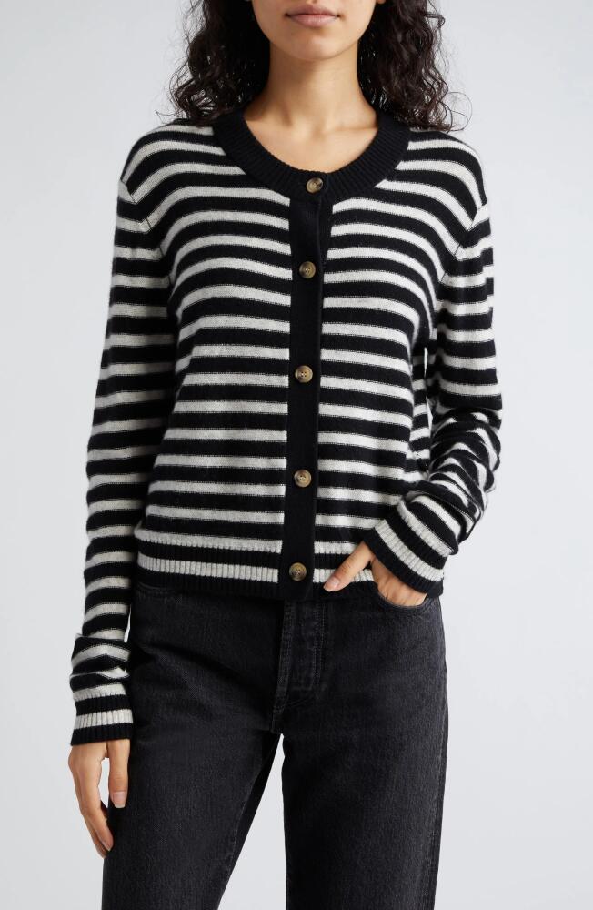 ATM Anthony Thomas Melillo Stripe Wool & Cashmere Cardigan in Black/Grey Cover