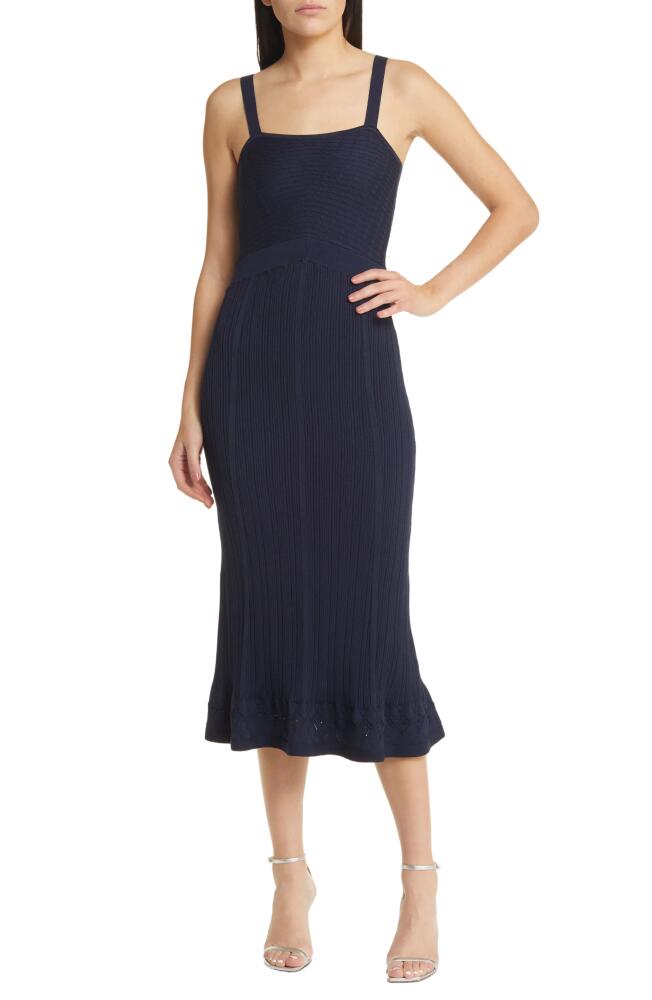 CIEBON Stefania Mixed Stitch Square Neck Knit Midi Dress in Navy Cover