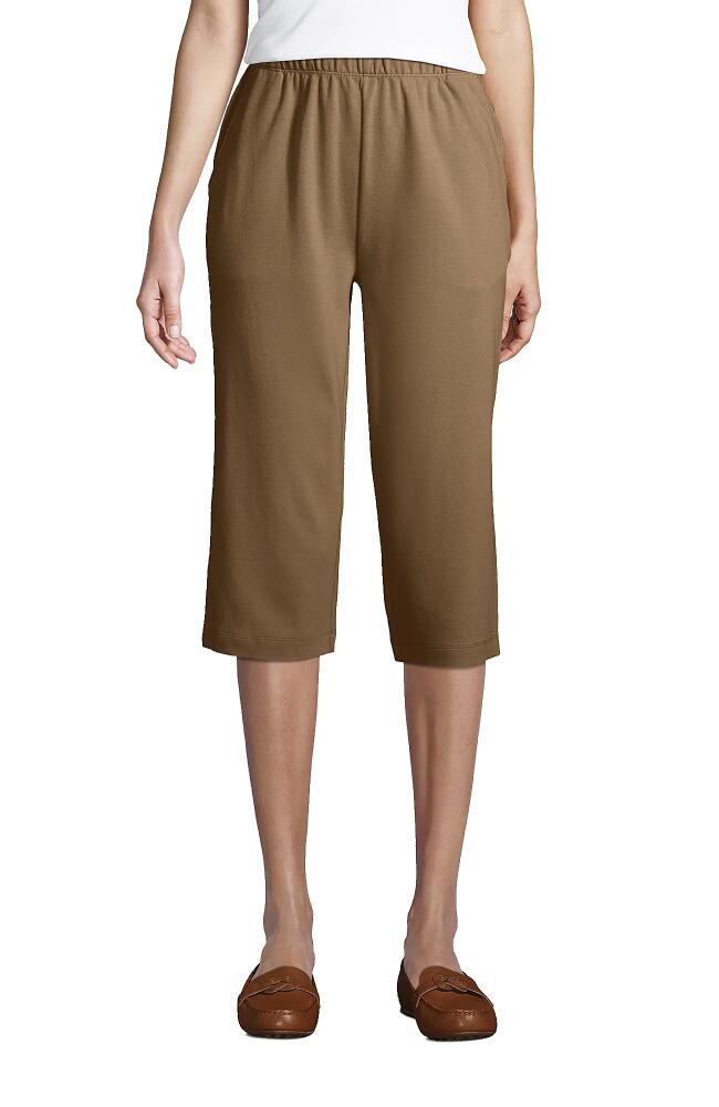 Lands' End Tall Sport Knit Elastic Waist Pull On Capri Pants in Rich Camel Cover