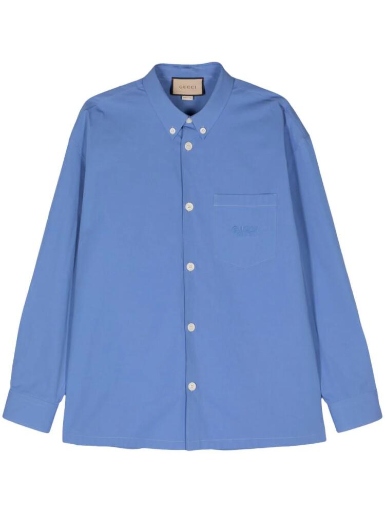 Gucci logo-embroidery cotton shirt - Blue Cover