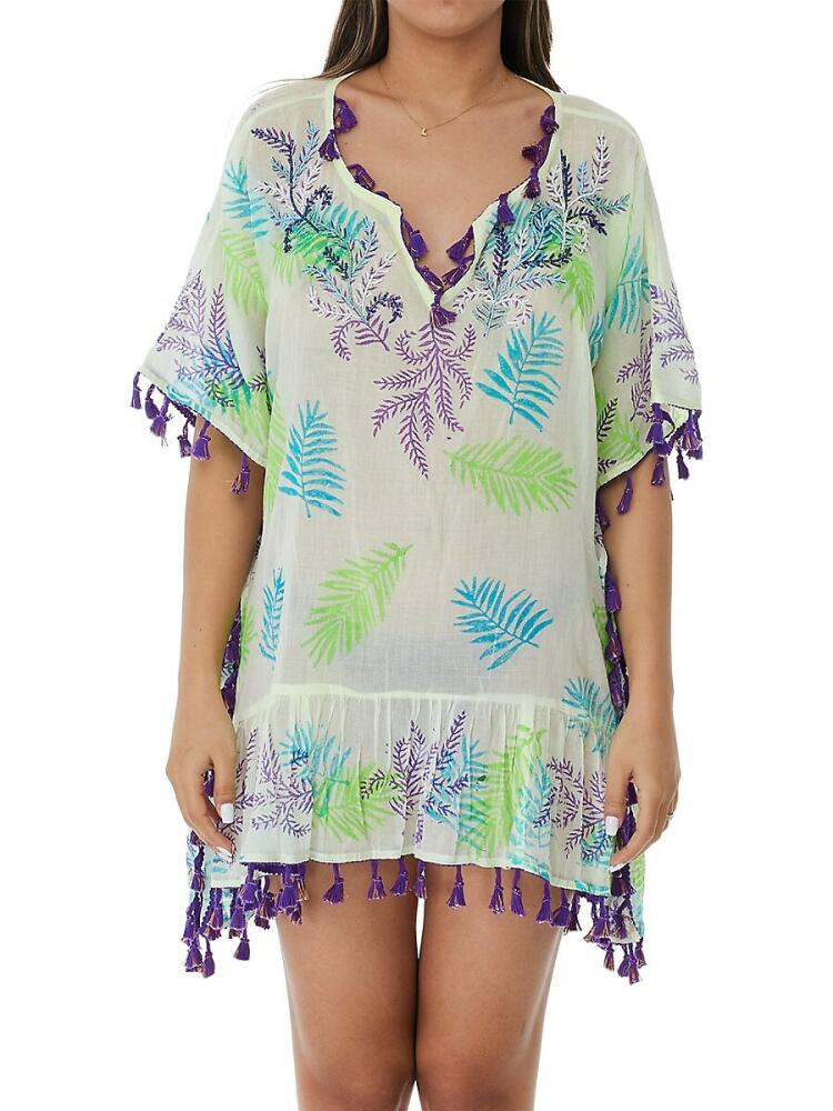 Ranee's Women's Palm Tassel Mini Kaftan Coverup - Green Cover