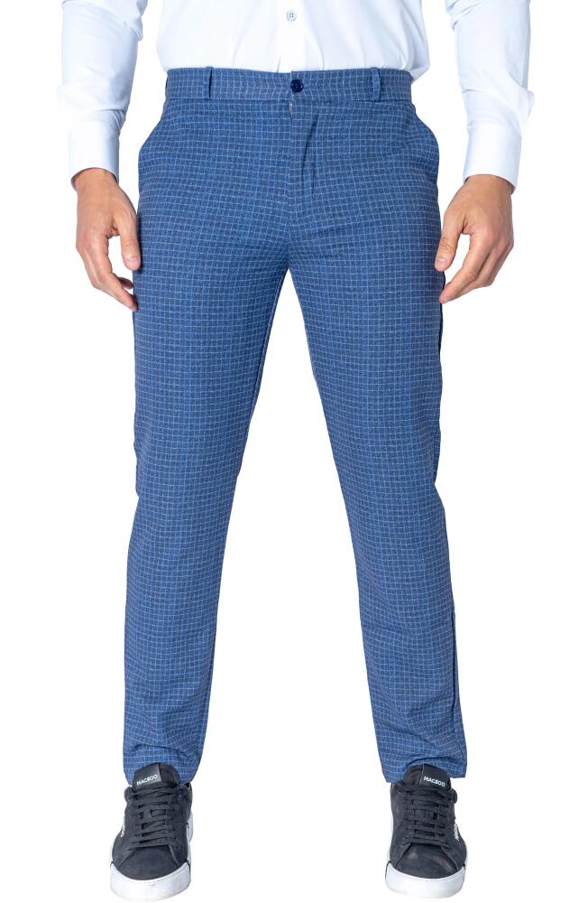 Maceoo Windowpane Check Stretch Slim Fit Pants in Blue Cover