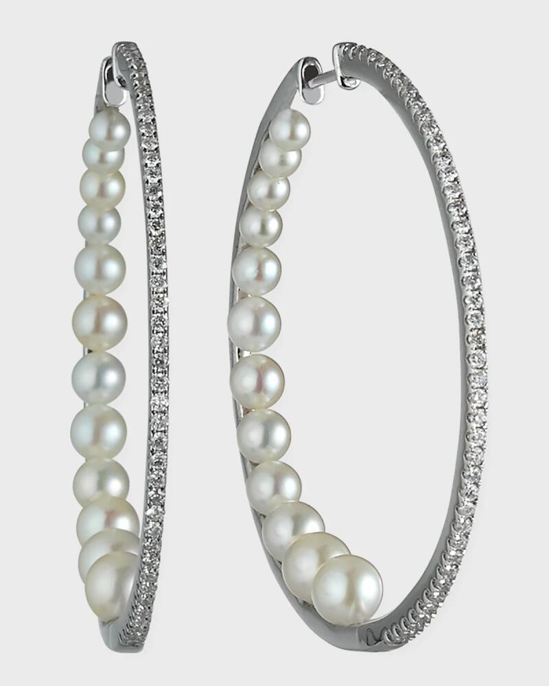 Siena Jewelry 14k White Gold Diamond Pearl-Back Hoop Earrings Cover