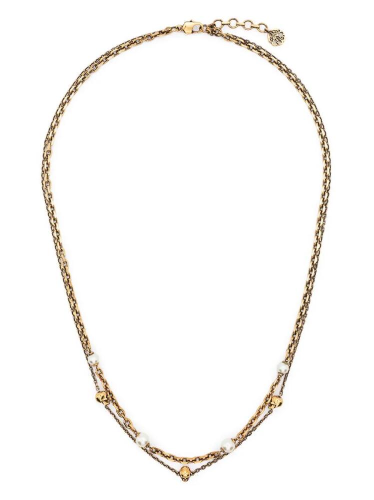 Alexander McQueen skull and pearl charm layered necklace - Gold Cover