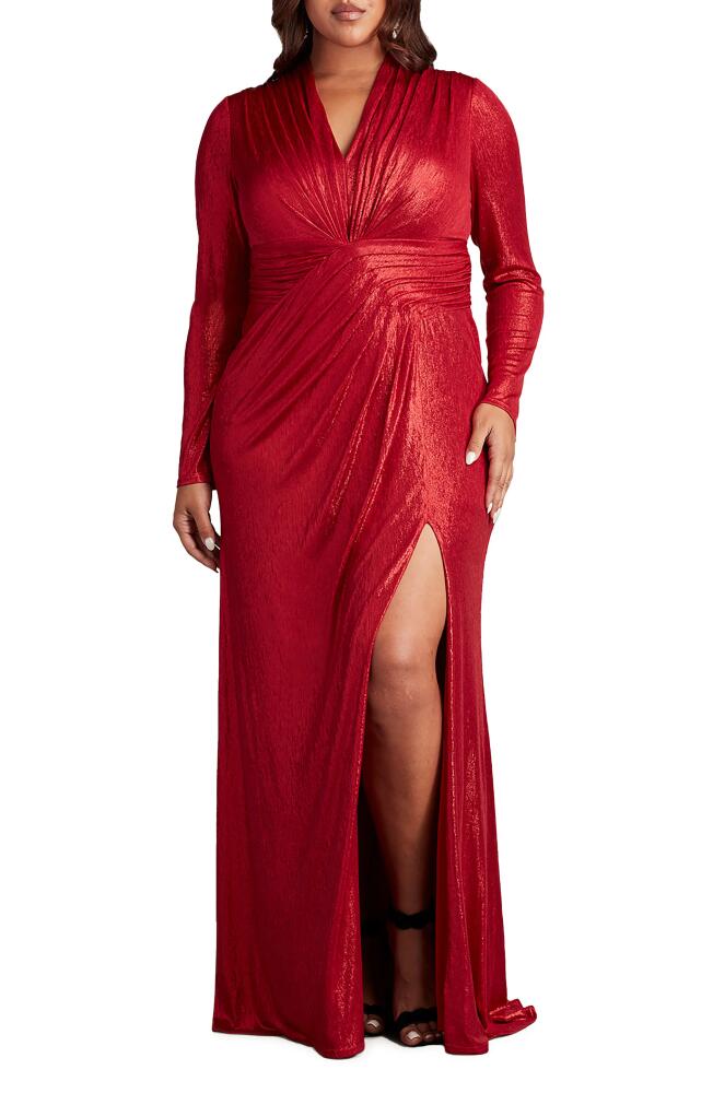 Tadashi Shoji Metallic Long Sleeve Gown in Deep Red Cover