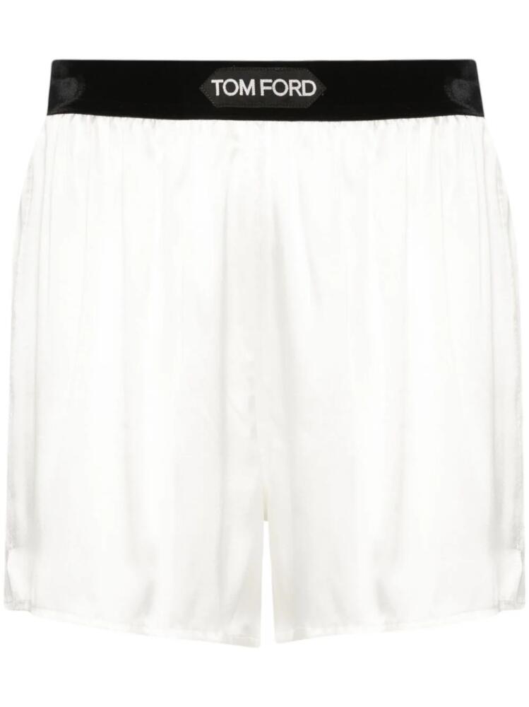 TOM FORD logo-waistband satin shorts - Neutrals Cover