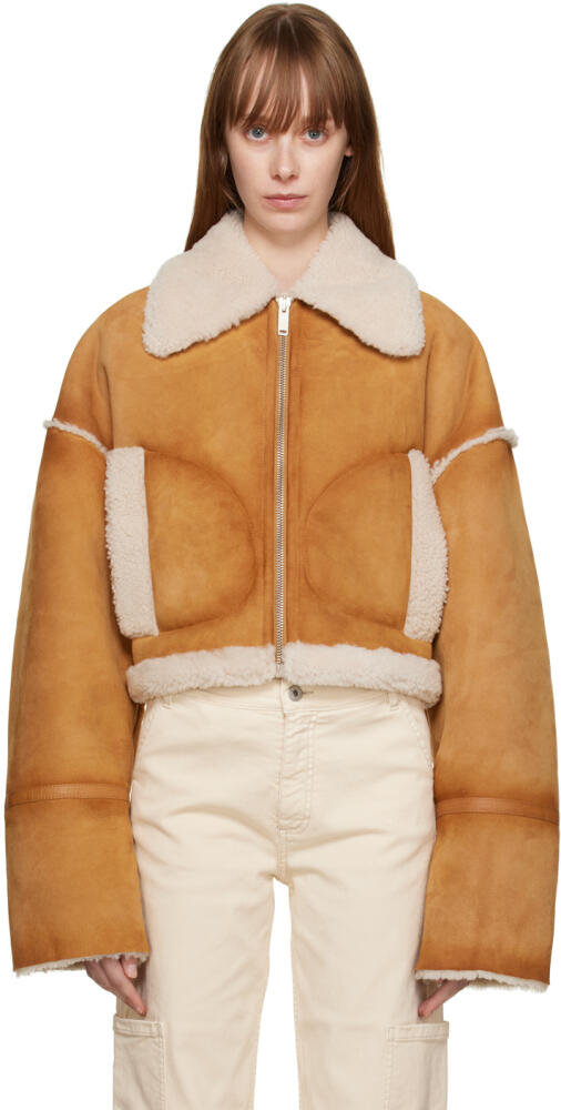 HALFBOY Tan Short Aviator Shearling Jacket Cover