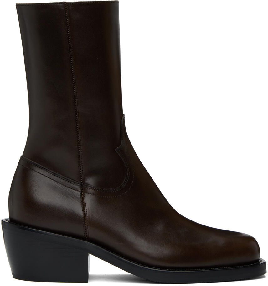 Dries Van Noten Brown Paneled Heeled Boots Cover