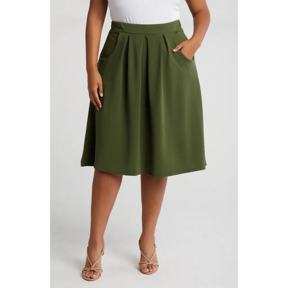 24seven Comfort Apparel Pleated Elastic Waist Skirt in Olive Cover