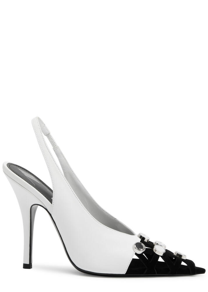 The Attico Fiona 105 Leather Slingback Pumps - White And Black Cover