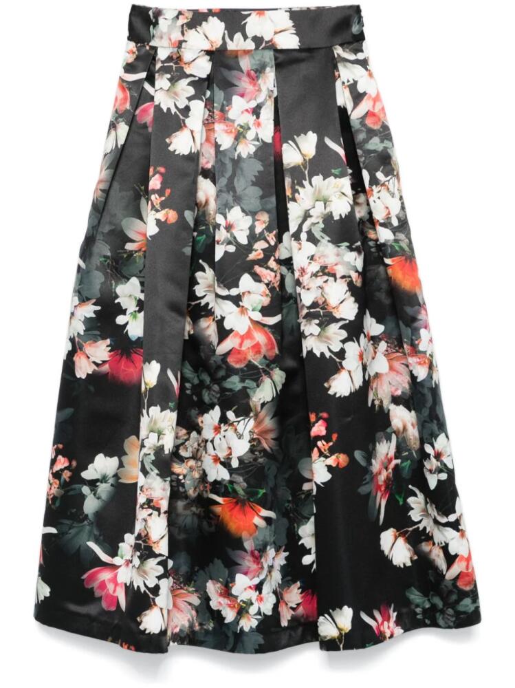 NISSA floral-print taffeta midi skirt - Black Cover