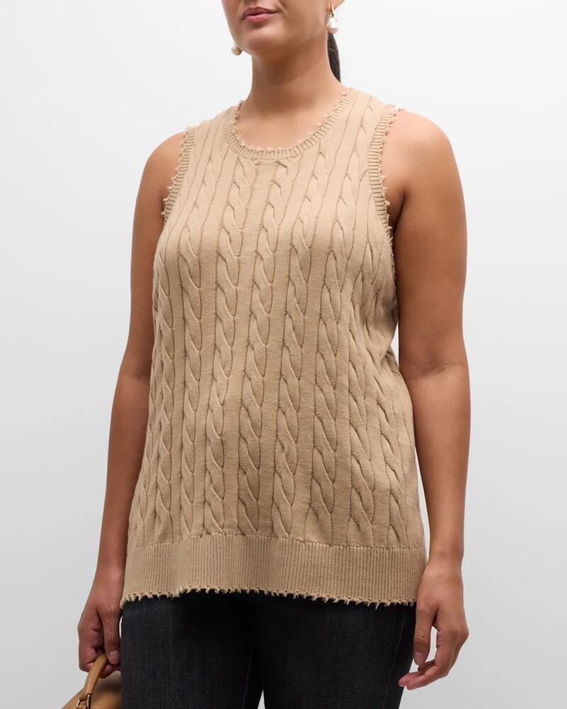 Minnie Rose Plus Size Frayed Cable-Knit Tank Cover