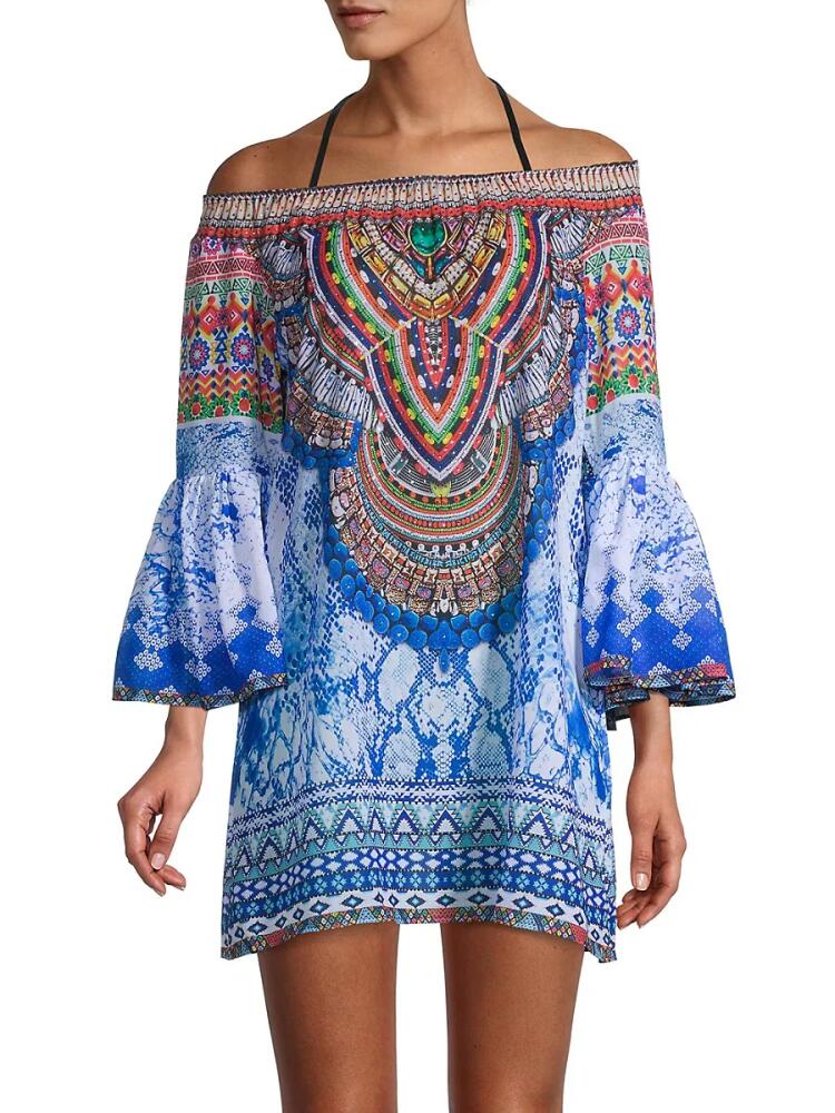 Ranee's Women's Off-The-Shoulder Print Cover-Up - Blue Cover