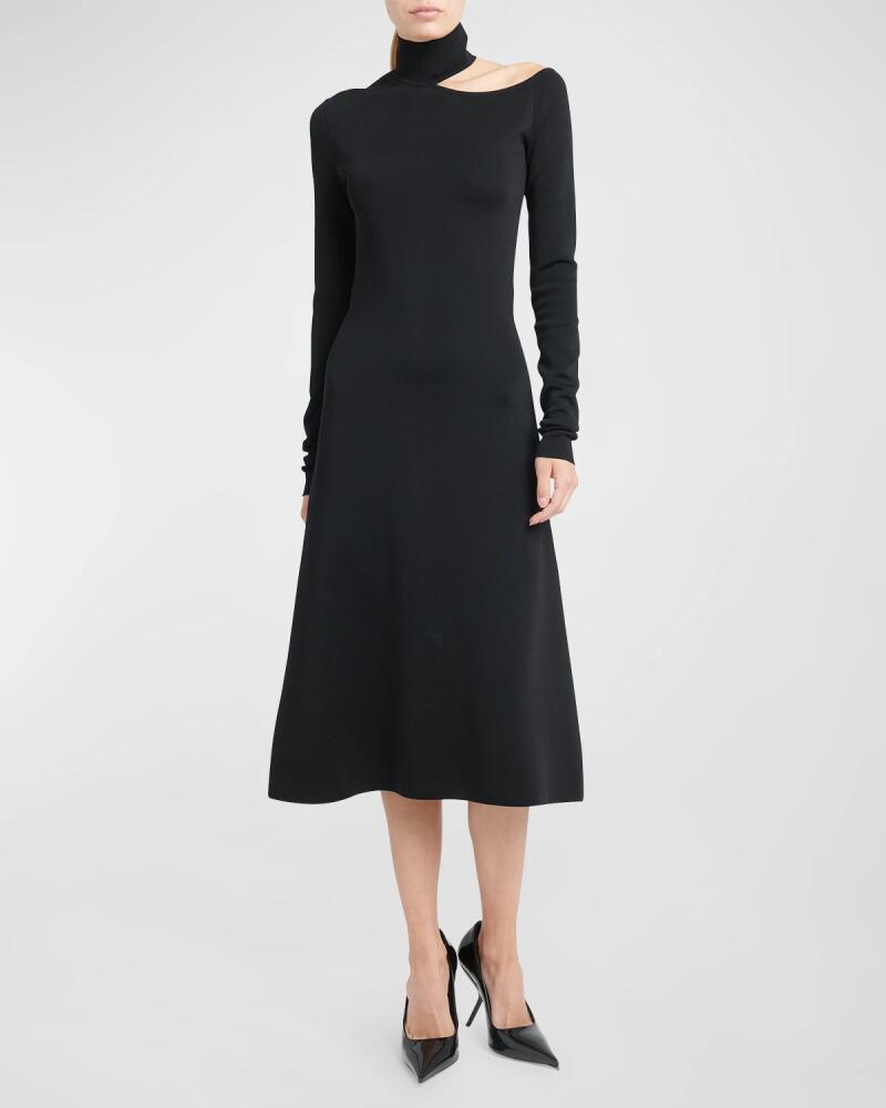 Ferragamo Turtleneck Cold-Shoulder Long-Sleeve Midi Sweater Dress Cover