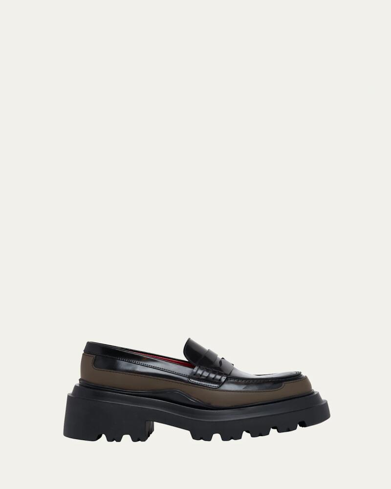 Plan C Colorblock Leather Lug-Sole Penny Loafers Cover